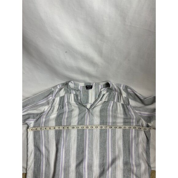 Splendid Striped Linen Blend Popover Top XXL 2XL Lagenlook Coastal White Grey - Picture 8 of 9